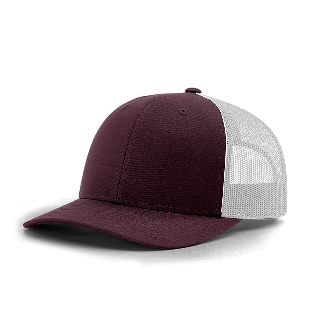 Casquette de camionneur simple à six panneaux Bordeaux filet blanc
