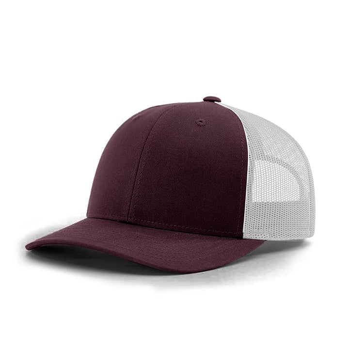 Casquette de camionneur simple à six panneaux Bordeaux filet blanc